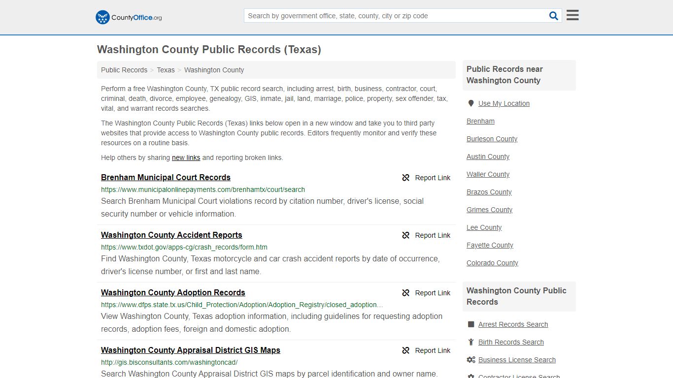Washington County Public Records (Texas) - County Office